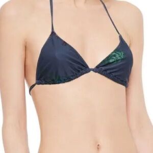 Ganni charcoal gray floral print triangle bikini top NWT